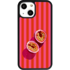 Coque iPhone 13 mini - Silicone rigide noir Passion fruit Summer 2026
