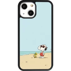 Coque iPhone 13 mini - Silicone rigide noir Snoopy on the beach Summer 2026