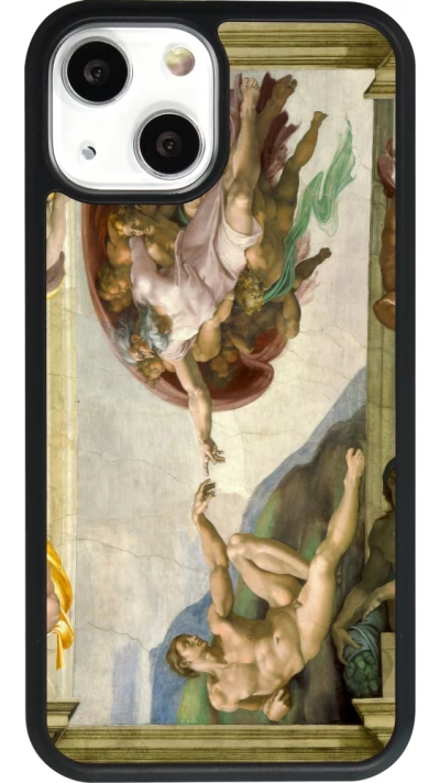 Coque iPhone 13 mini - Silicone rigide noir Tableau art - La Création d’Adam - Michel-Ange