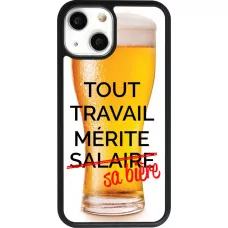 Coque iPhone 13 mini - Silicone rigide noir Tout travail mérite sa bière