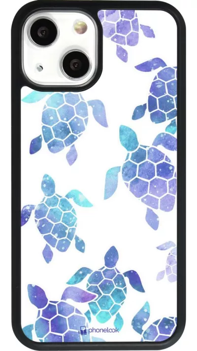 Coque iPhone 13 mini - Silicone rigide noir Turtles pattern watercolor