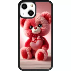 Coque iPhone 13 mini - Silicone rigide noir Valentine 2024 Ourson rose