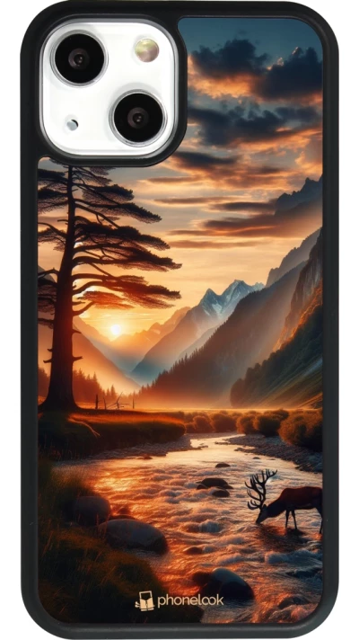 iPhone 13 mini Case Hülle - Silikon schwarz Tal Sonnenuntergang Hirsch Baum