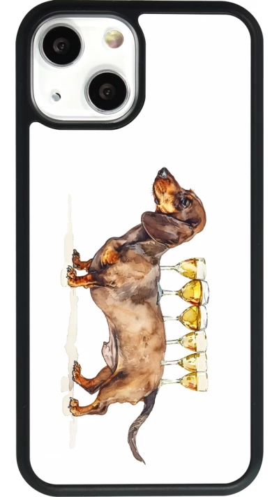 Coque iPhone 13 mini - Silicone rigide noir Wine Teckel