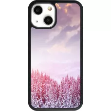Coque iPhone 13 mini - Silicone rigide noir Winter 22 Pink Forest
