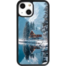 iPhone 13 mini Case Hülle - Silikon schwarz Winter 25 Winter house forest day