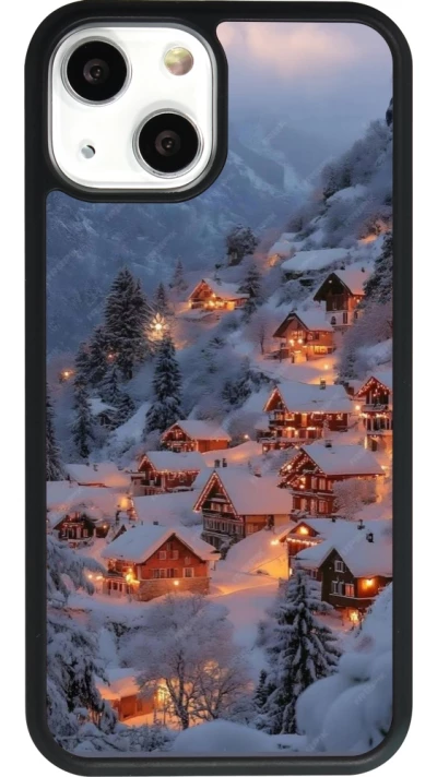 Coque iPhone 13 mini - Silicone rigide noir Winter 25 Winter snowy village