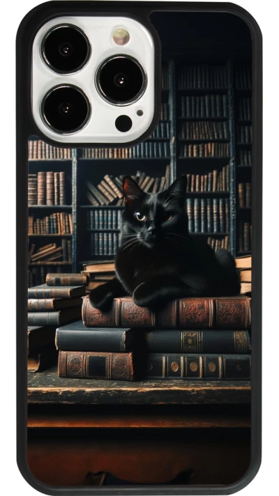 iPhone 13 Pro Case Hülle - Silikon schwarz Katze Bücher dunkel