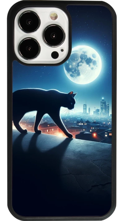 iPhone 13 Pro Case Hülle - Silikon schwarz Schwarze Katze unter dem Vollmond