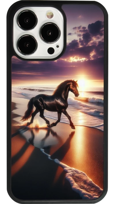 iPhone 13 Pro Case Hülle - Silikon schwarz Pferd majestätisch Strand