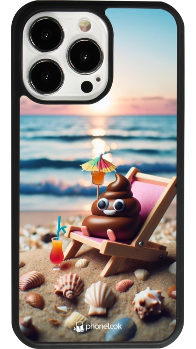 iPhone 13 Pro Case Hülle - Silikon schwarz Kackhaufen Emoji auf Liegestuhl