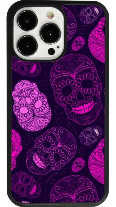 iPhone 13 Pro Case Hülle - Silikon schwarz Halloween 2023 pink skulls