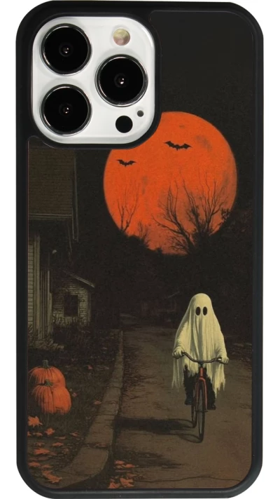 iPhone 13 Pro Case Hülle - Silikon schwarz Halloween 2025 Ghost on a bicycle