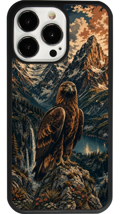 iPhone 13 Pro Case Hülle - Silikon schwarz Linocut Steinadler