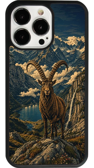iPhone 13 Pro Case Hülle - Silikon schwarz Linocut Steinbock