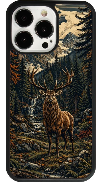 iPhone 13 Pro Case Hülle - Silikon schwarz Linocut Reh