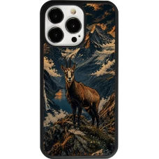 iPhone 13 Pro Case Hülle - Silikon schwarz Linocut Gämse