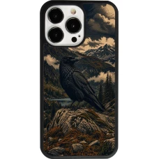 Coque iPhone 13 Pro - Silicone rigide noir Linocut Grand Corbeau