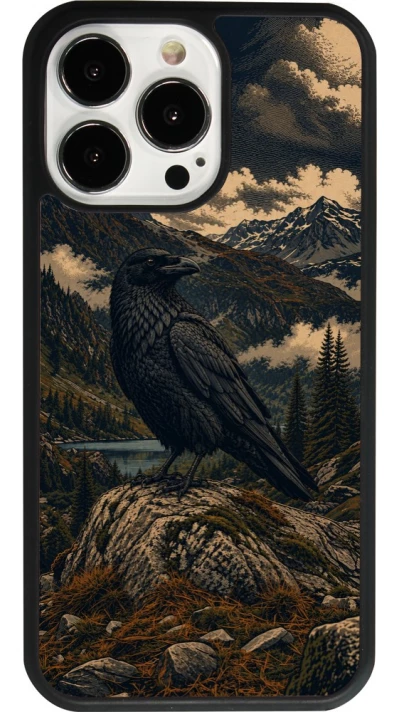iPhone 13 Pro Case Hülle - Silikon schwarz Linocut Grosser Rabe