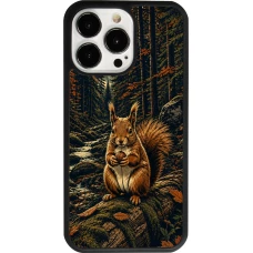 Coque iPhone 13 Pro - Silicone rigide noir Linocut Ecureuil