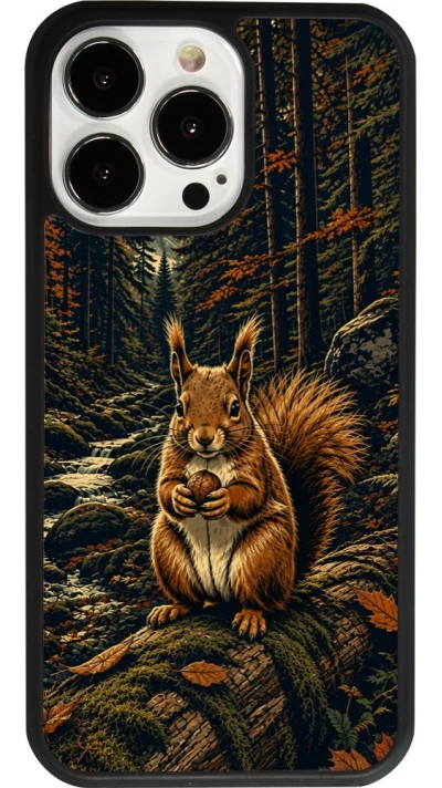 iPhone 13 Pro Case Hülle - Silikon schwarz Linocut Eichhörnchen