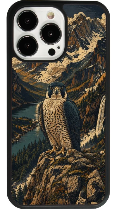 iPhone 13 Pro Case Hülle - Silikon schwarz Linocut Wanderfalke