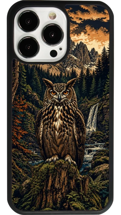 iPhone 13 Pro Case Hülle - Silikon schwarz Linocut Uhu