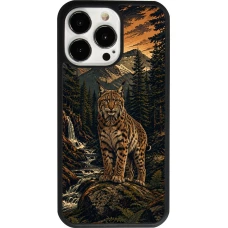 Coque iPhone 13 Pro - Silicone rigide noir Linocut Lynx