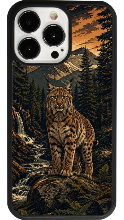 iPhone 13 Pro Case Hülle - Silikon schwarz Linocut Luchs