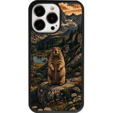 Coque iPhone 13 Pro - Silicone rigide noir Linocut Marmotte
