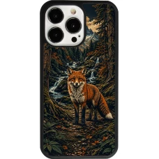 Coque iPhone 13 Pro - Silicone rigide noir Linocut Renard