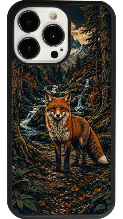 iPhone 13 Pro Case Hülle - Silikon schwarz Linocut Fuchs