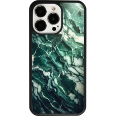 Coque iPhone 13 Pro - Silicone rigide noir Marbre vert majestueux