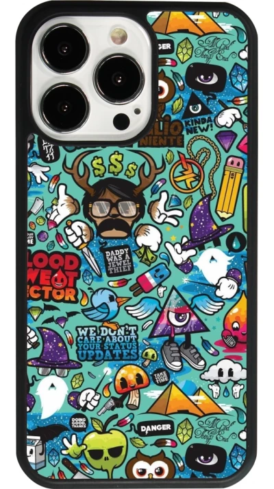 iPhone 13 Pro Case Hülle - Silikon schwarz Mixed Cartoons Turquoise