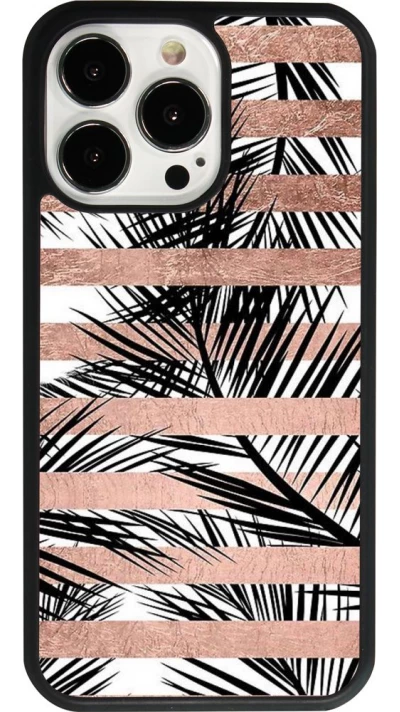 iPhone 13 Pro Case Hülle - Silikon schwarz Palm trees gold stripes