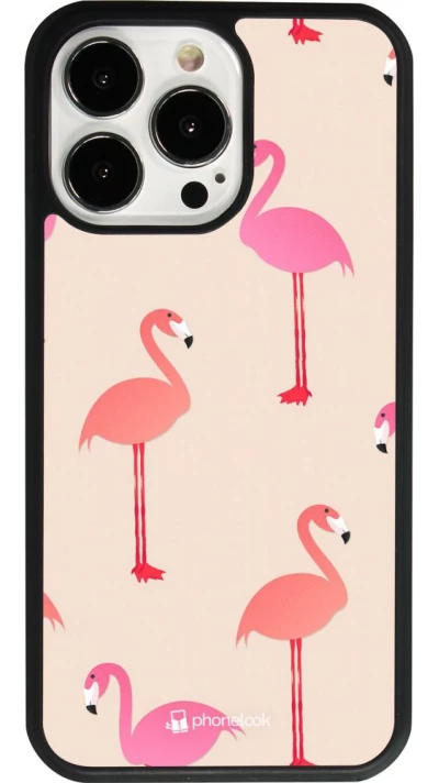iPhone 13 Pro Case Hülle - Silikon schwarz Pink Flamingos Pattern