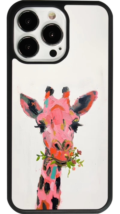 iPhone 13 Pro Case Hülle - Silikon schwarz Pink Girafe Paint