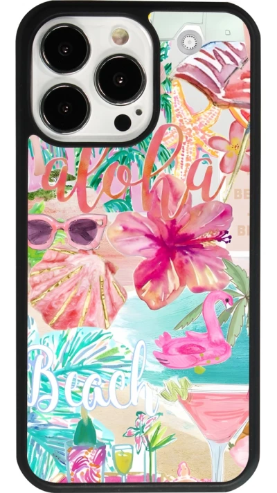 iPhone 13 Pro Case Hülle - Silikon schwarz Preppy Collage Aloha