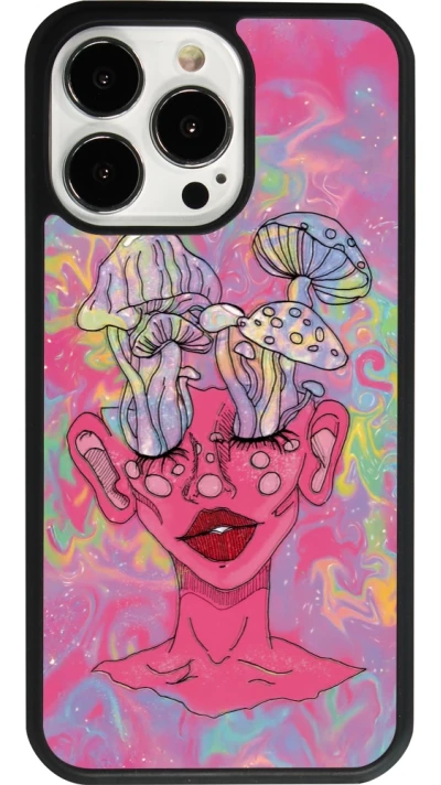 iPhone 13 Pro Case Hülle - Silikon schwarz Psychedelic pink mushroom