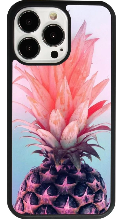 iPhone 13 Pro Case Hülle - Silikon schwarz Purple Pink Pineapple