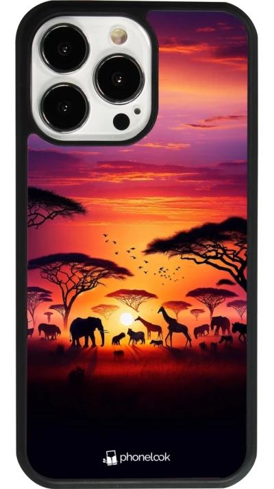iPhone 13 Pro Case Hülle - Silikon schwarz Safari Sonnenuntergang Wildtiere