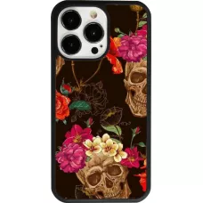 iPhone 13 Pro Case Hülle - Silikon schwarz Skulls and flowers