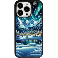 iPhone 13 Pro Case Hülle - Silikon schwarz Verschneites Bergdorf am See in der Nacht