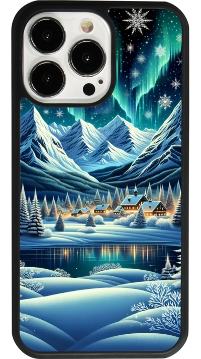 iPhone 13 Pro Case Hülle - Silikon schwarz Verschneites Bergdorf am See in der Nacht