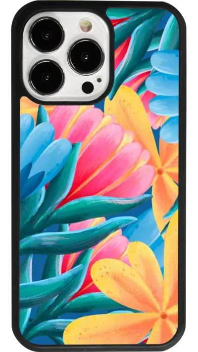 iPhone 13 Pro Case Hülle - Silikon schwarz Spring 23 colorful flowers