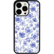 iPhone 13 Pro Case Hülle - Silikon schwarz Spring 23 watercolor blue flowers