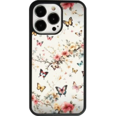Coque iPhone 13 Pro - Silicone rigide noir Spring 25 Papillons Légers