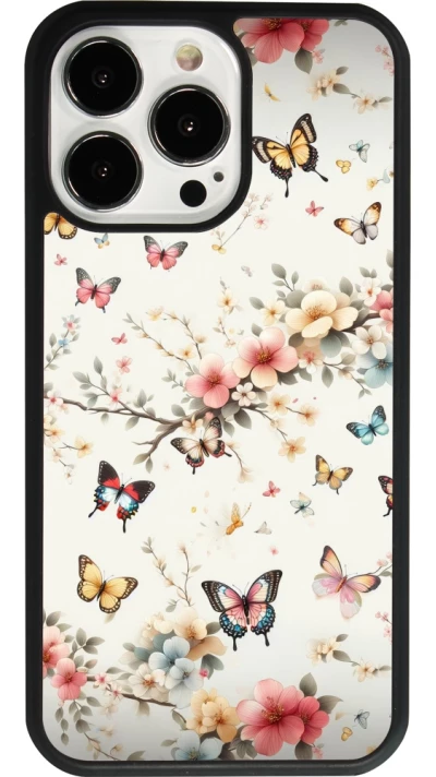 Coque iPhone 13 Pro - Silicone rigide noir Spring 25 Papillons Légers