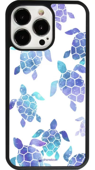 Coque iPhone 13 Pro - Silicone rigide noir Turtles pattern watercolor