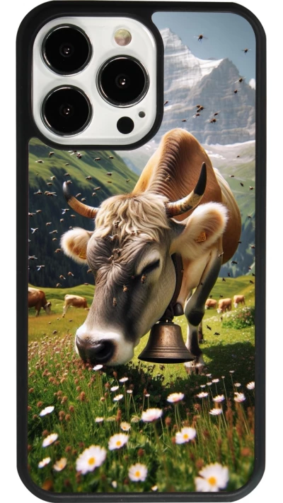 Coque iPhone 13 Pro - Silicone rigide noir Vache montagne Valais